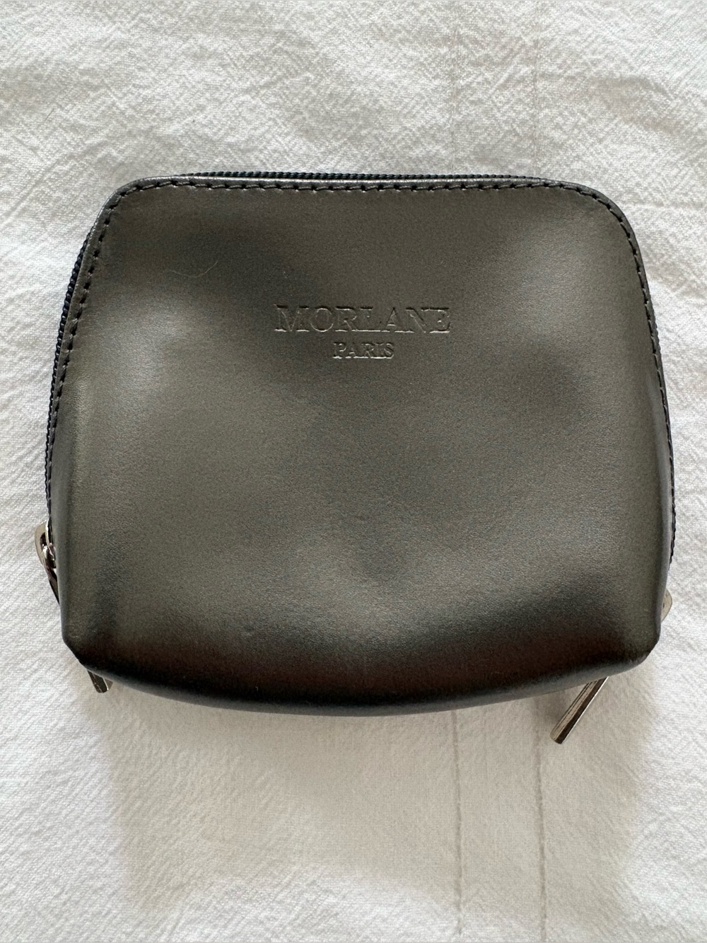 Vintage French Morlane Paris Metallic Pewter Leather Cometic Pouch Mini Bag